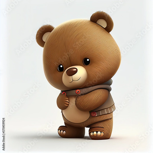 Obraz Cute cartoon bear character. 3D animation on white background