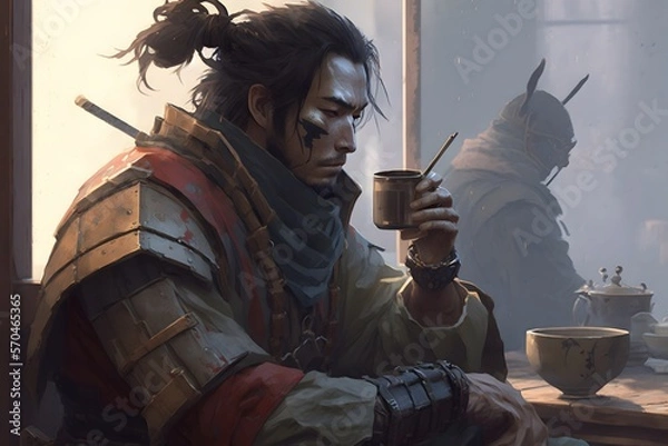 Obraz Samurai drinking tea created using AI Generative Technology