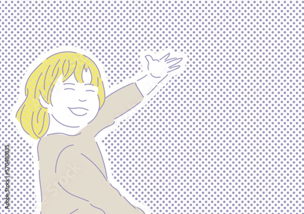 Obraz ようこそのポーズをしている子どもの手描きイラスト