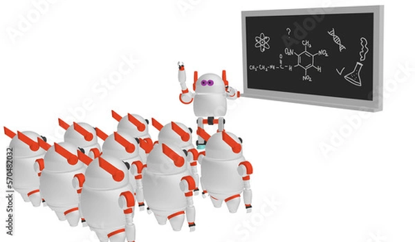 Obraz Robot artificial intelligence AI system is learning living things.in classroom robot kid ,concept technology ,3d illustration