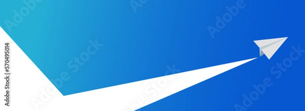 Obraz 鮮やかなブルーグラデーションの青空を勢いよく飛ぶ紙飛行機のベクターイラスト画像EPS10