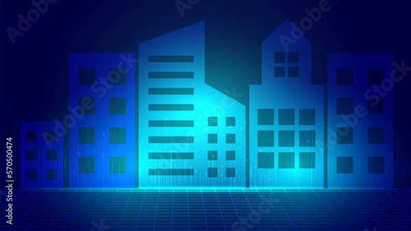 Fototapeta Abstract futuristic blue Background. Technology glowing digital wave and Internet connection,