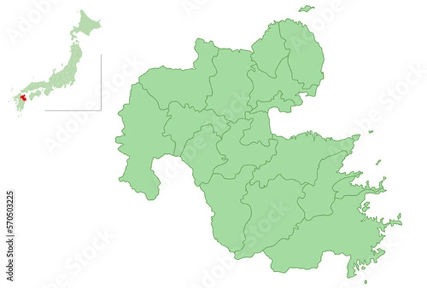 Fototapeta 大分　地図　市町村　アイコン