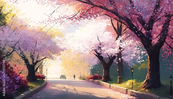 Fototapeta 桜並木の風景　AI generated