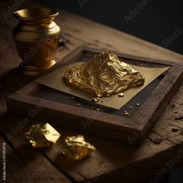 Obraz Gold Flakes & Nuggets, Generative AI, 1:1 Ratio Asset