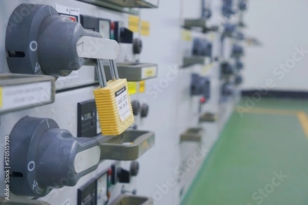 Obraz Lockout Tagout , Electrical safety system.Key lock switch or circuit breaker for safety protect.in electric room	