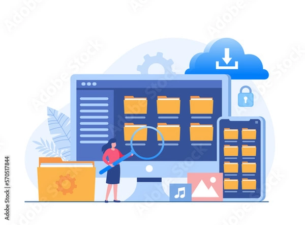 Fototapeta File management administration, data filing concept, folder, gallery, administration, flat illustration vector template