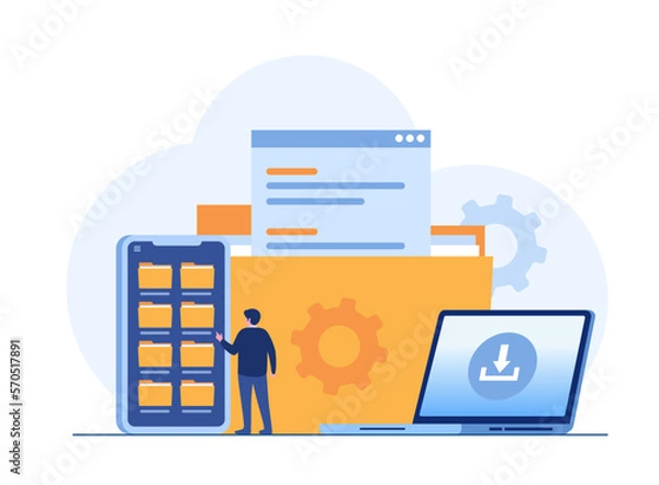 Fototapeta File management administration, data filing concept, folder, gallery, administration, flat illustration vector template