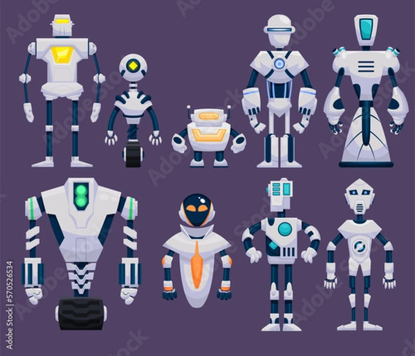 Obraz Hand drawn vector set of cartoon robots.