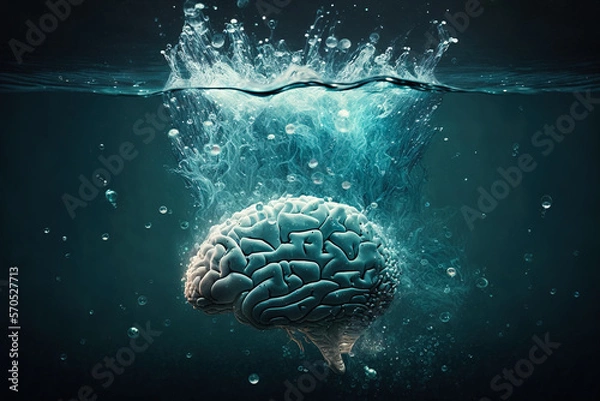 Obraz Research of human brain immersed in cold water, generative ai