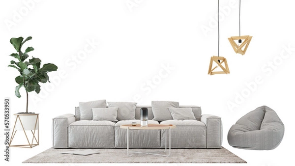 Obraz Modern interior furniture. Living room interior house floor template background frame mockup design copy space 3d render, isolated on transparent background