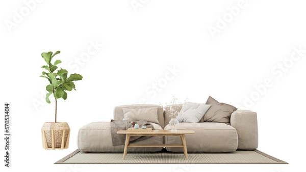 Obraz Modern interior furniture. Living room interior house floor template background frame mockup design copy space 3d render, isolated on transparent background