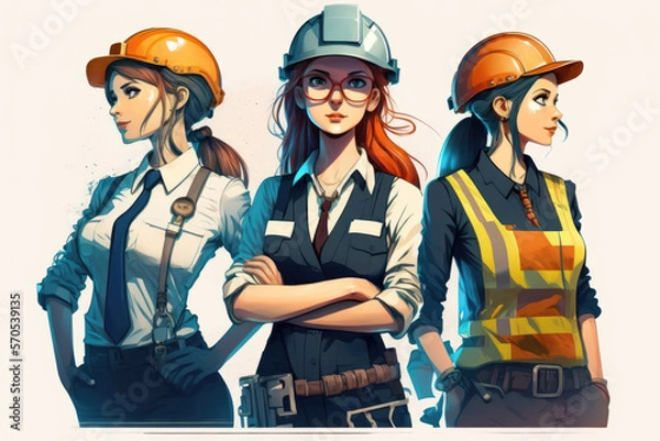 Obraz Trailblazing Builders: The Skilled Women of Construction Engineering. Generative AI