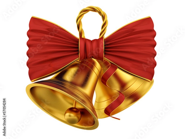 Obraz render of golden bells with red bow