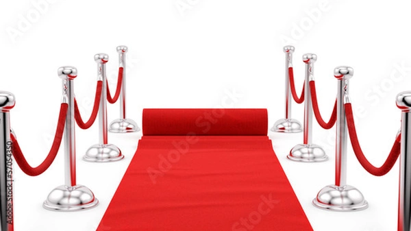 Obraz render of silver stanchions and a red carpet