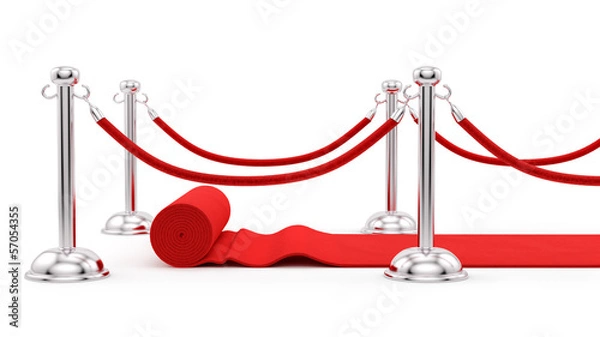 Obraz render of silver stanchions and a red carpet