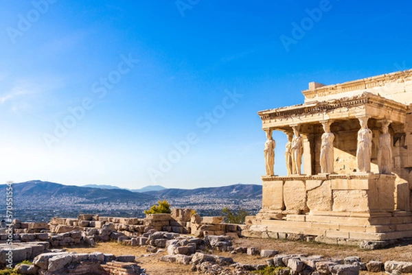 Fototapeta Porch of the Caryatids at temple of Athena Pollias or the Erechtheion at Acropolis site on a sunny evening in Athens Greece