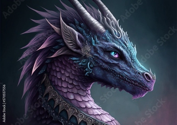 Fototapeta Purple fantasy dragon created with Generative AI