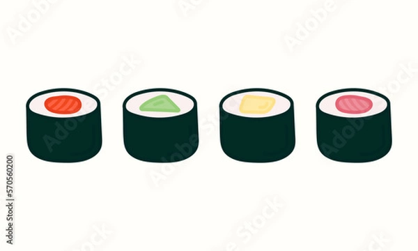 Obraz Sushi set maki rolls vector hand drawn