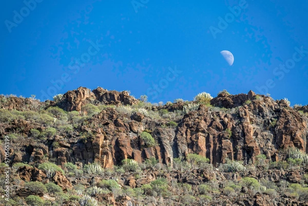 Obraz Day moon above mountains