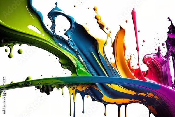 Obraz Abstract liquid motion flow explosion. Curved wave colorful pattern with paint drops.