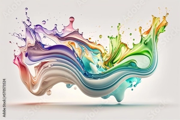Obraz Abstract liquid motion flow explosion. Curved wave colorful pattern with paint drops.