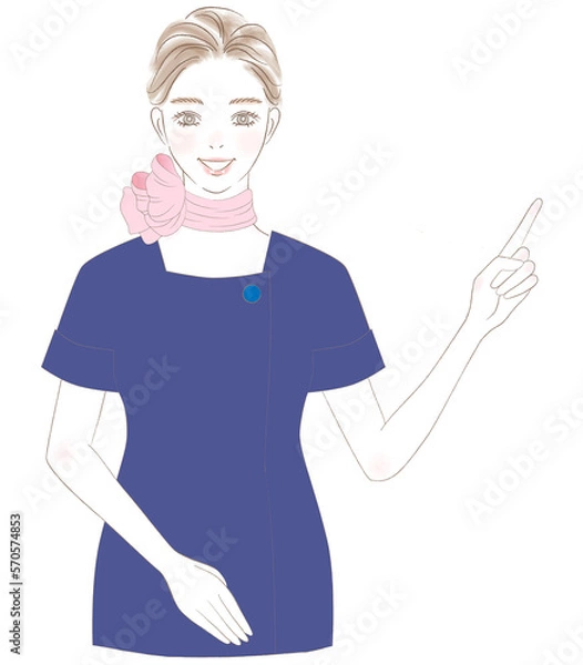 Obraz 笑顔で指差し紹介する制服姿の女性上半身イラスト