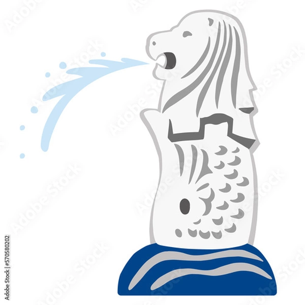 Obraz 口から水を噴き出すマーライオン　手描きのゆるいシンプルイラスト