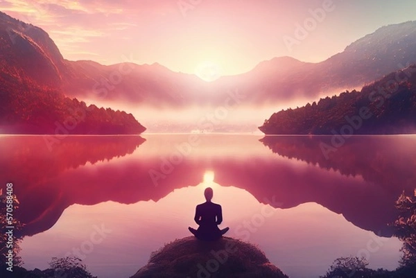 Fototapeta Person meditating in lotus pose, spirituality and mindfulness concept. Generative AI