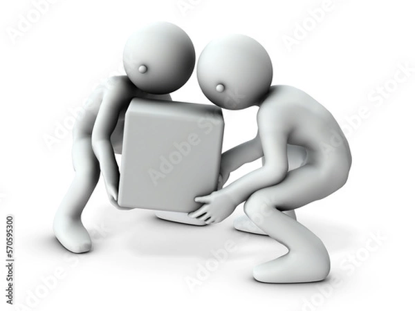 Obraz 協力して荷物を運ぶ二人の人物
