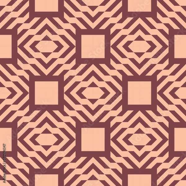 Fototapeta seamless pink victorian geometric pattern with red mosaic ornament