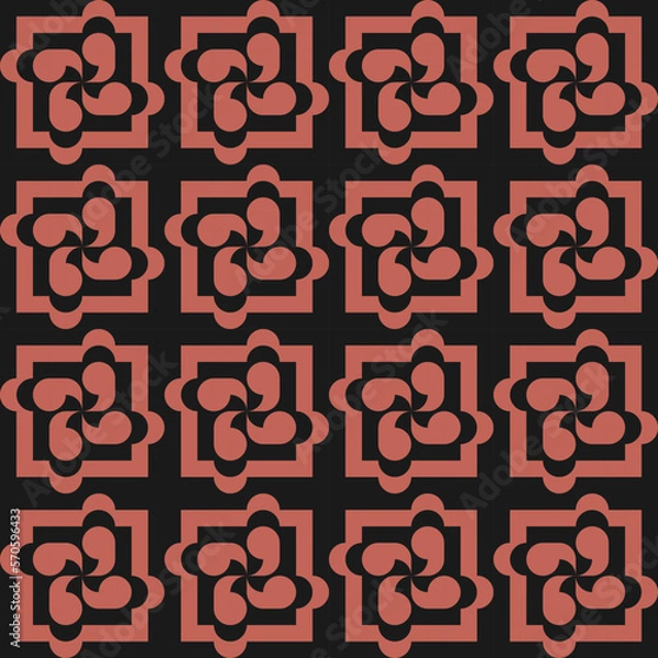 Fototapeta seamless black victorian geometric pattern with red mosaic ornament