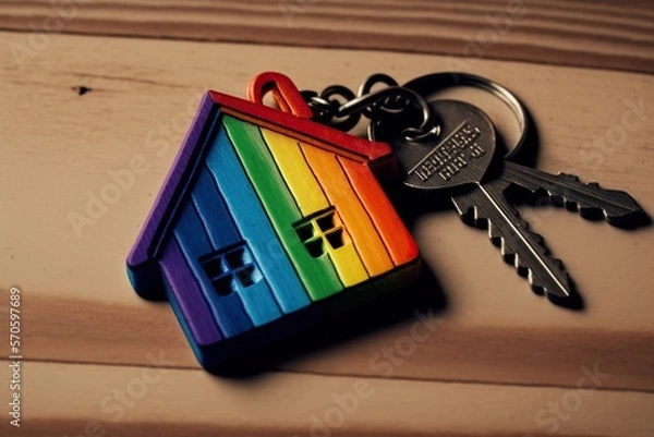 Fototapeta house model with colors lgbt and house key IA