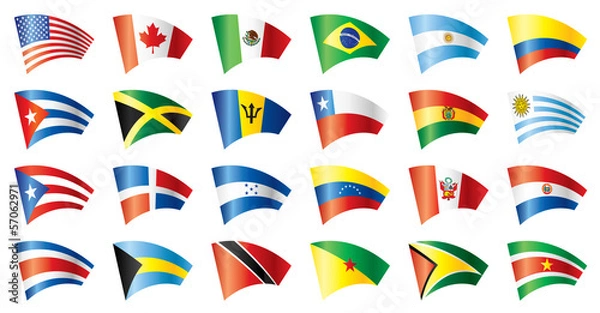 Obraz Moving flags set - America. 24 Vector flags.