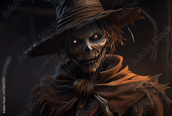 Obraz creepy Halloween scarecrow, generative ai