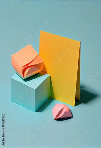 Obraz Creative 3D object with colorful memo papers on two tone pastel background.