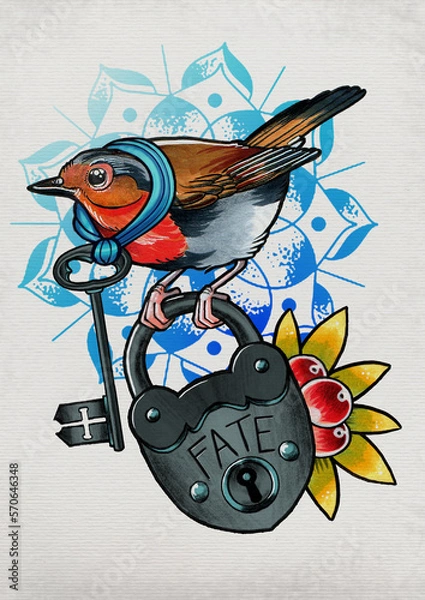 Obraz pettirosso_lucchetto_bacche