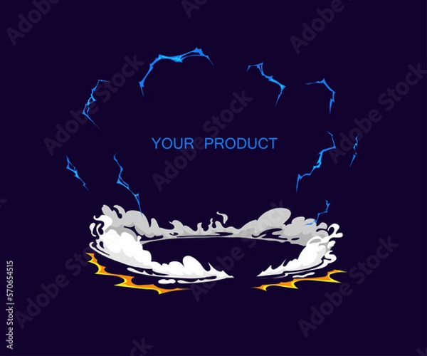 Fototapeta Comics boom, game bomb explosion effects, smoke and fume clouds. Fire blast elements. Cartoon art vector illustration. 
Presentation template. Your item text.
