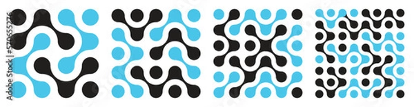 Obraz Abstract metaballs black blue pattern in various size and random connection on white background. Vector illustration.