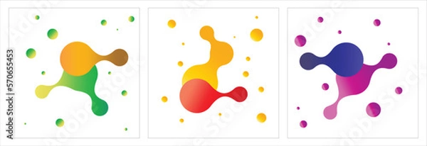 Obraz Set of 3 dual gradient colours abstract metaball pattern on white background. Vector illustration. 