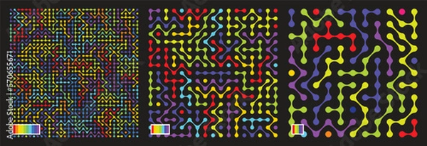 Obraz Abstract multicolour three sizes metaball pattern on dark background in square frame design. Vector illustration.