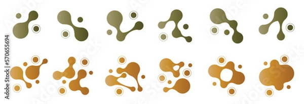 Obraz Set of 12 abstract gradient brown metaball patterns on white background. Vector illustration.