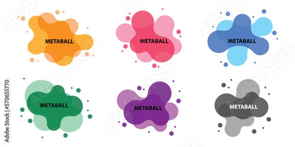 Fototapeta Set of 6 colours yellow red blue green purple grey metaball pattern with dotted texture on white background. Vector illustration. 
