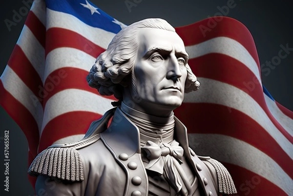 Obraz Gypsum statue of George Washington ,american flag on the background,Generative ai