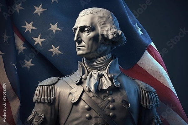 Fototapeta Gypsum statue of George Washington ,american flag on the background,Generative ai