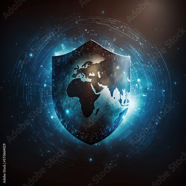 Fototapeta Internet Cybersecurity and global communication secure data protection network thats global and provides massive security on the global network. AI Generated Art.
