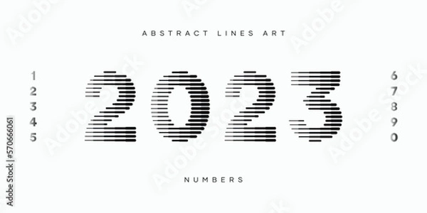Obraz Number Font with Abstract Line Pattern Isolated On White Background