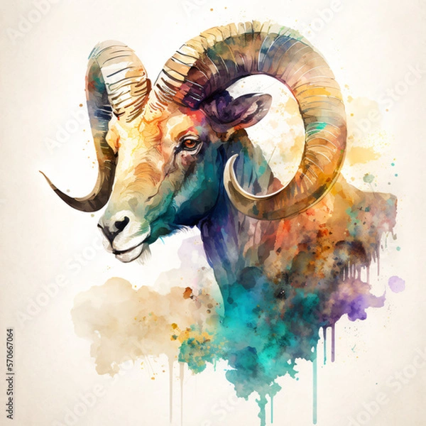 Fototapeta watercolor painting of Aries astrological zodiac sign isolated on a white background Generative Ai