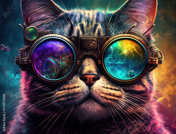Obraz colorful psychodelic portrait of a cat with steampunk glasses