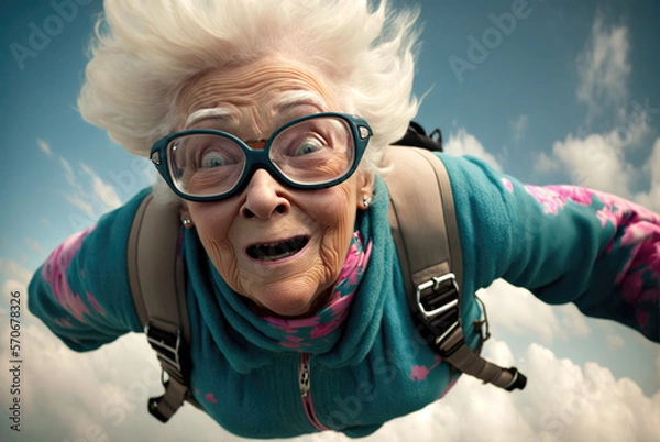 Obraz Grandma skydiving - Generative AI
